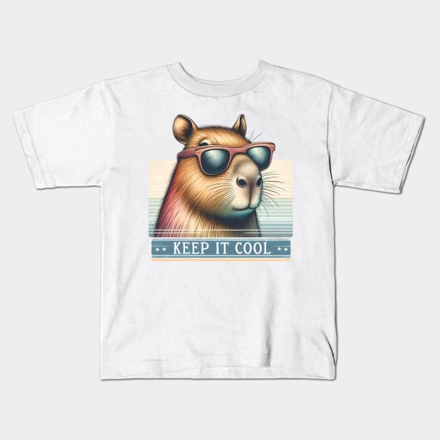 Keep it Cool Capybara Wearing Sunglasses Kids T-Shirt by TheCloakedOak